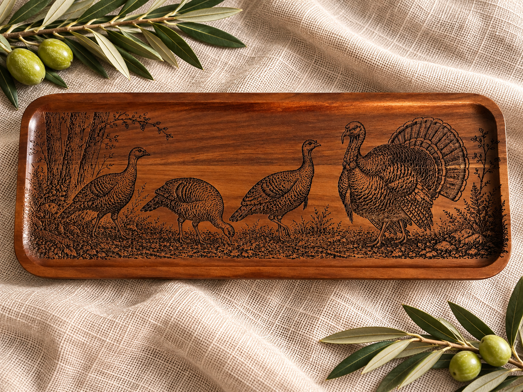 Wild Turkey Engraved Wood Serving Tray