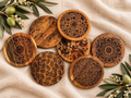 Floral Engraved Acacia Coasters — Set of 4