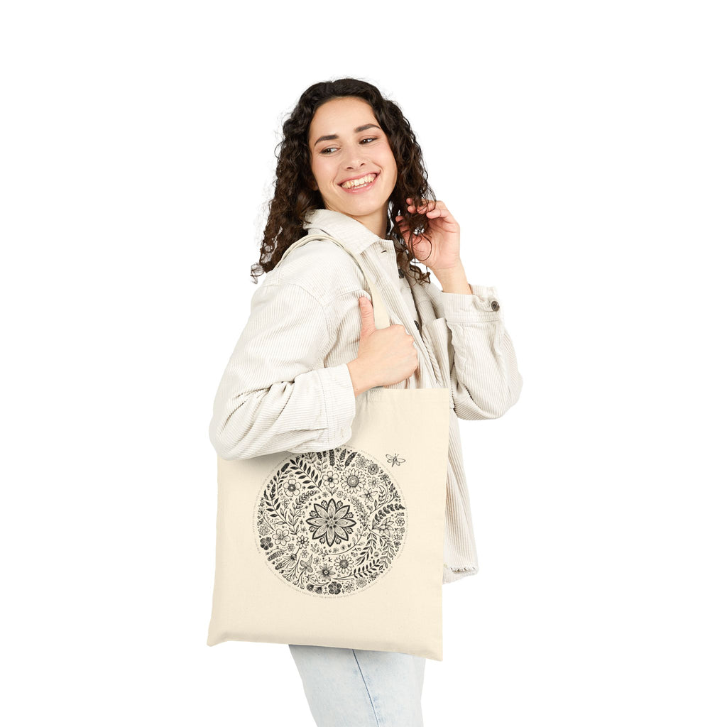 Canvas Tote Bag — Floral Mandala Circle Print with “Little Light” Logo