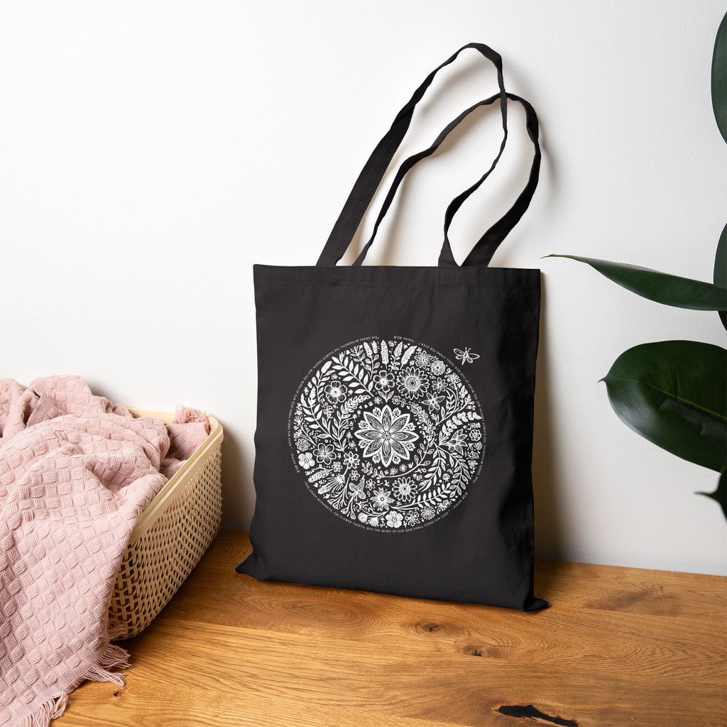Canvas Tote Bag — Floral Mandala Circle Print with “Little Light” Logo
