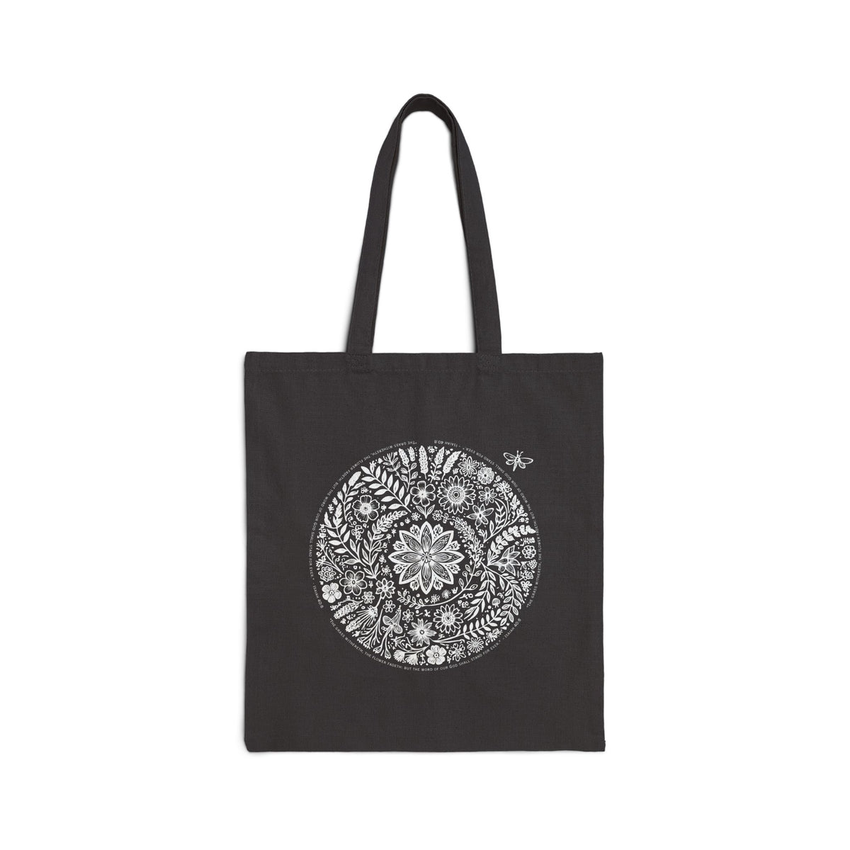 Canvas Tote Bag — Floral Mandala Circle Print with “Little Light” Logo