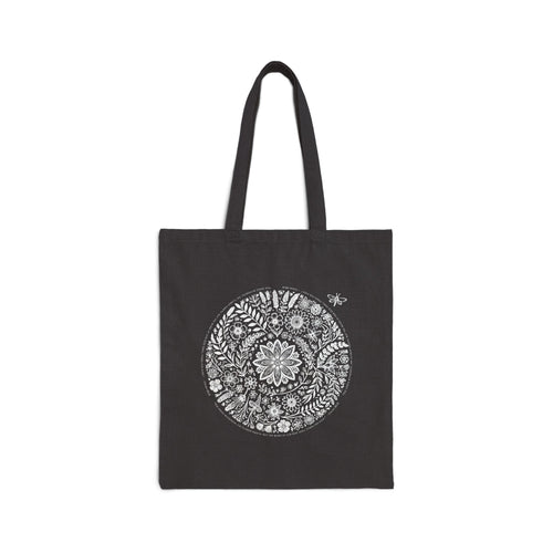 Canvas Tote Bag — Floral Mandala Circle Print with “Little Light” Logo
