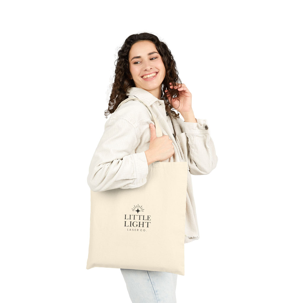 Canvas Tote Bag — Floral Mandala Circle Print with “Little Light” Logo