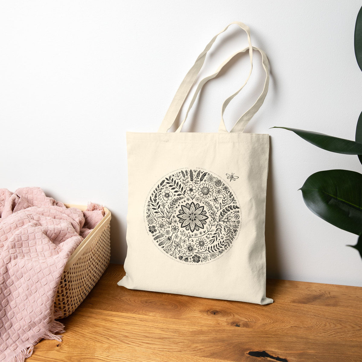 Canvas Tote Bag — Floral Mandala Circle Print with “Little Light” Logo