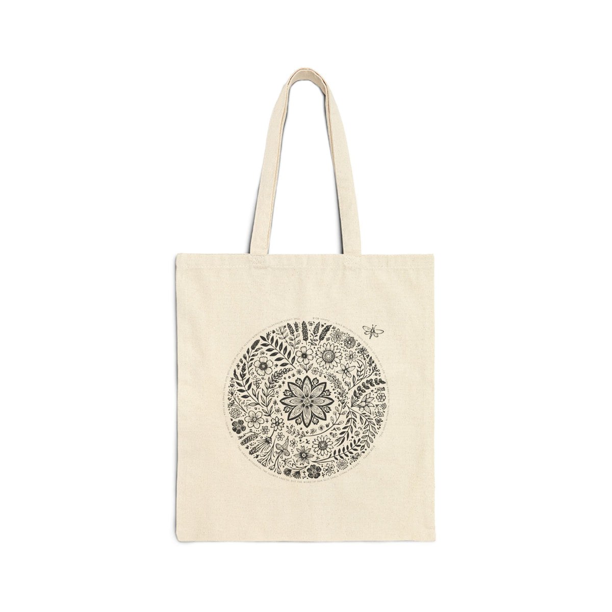 Canvas Tote Bag — Floral Mandala Circle Print with “Little Light” Logo