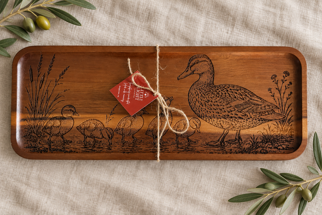 Mama Duck & Ducklings Engraved Wood Serving Tray
