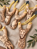 David & Goliath Engraved Wooden Slingshot Set