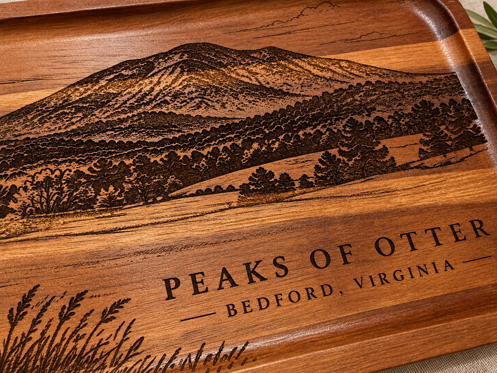 Peaks of Otter Engraved Acacia Serving Tray
