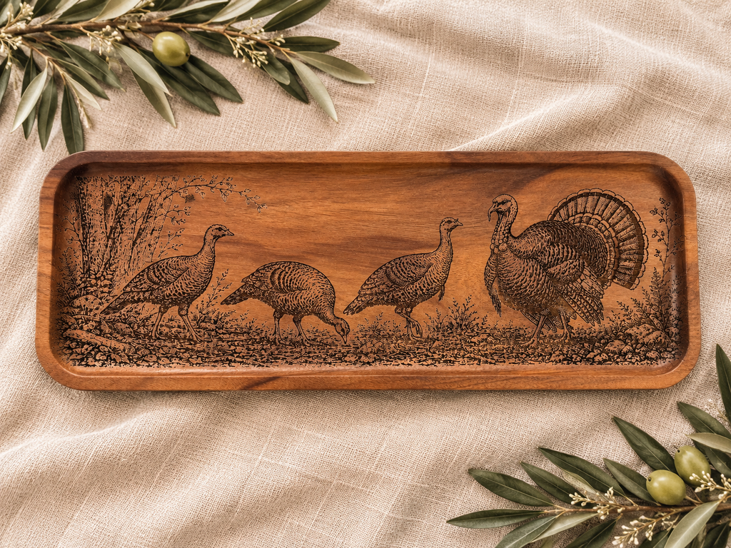 Engraved Turkey Acacia Serving Tray
