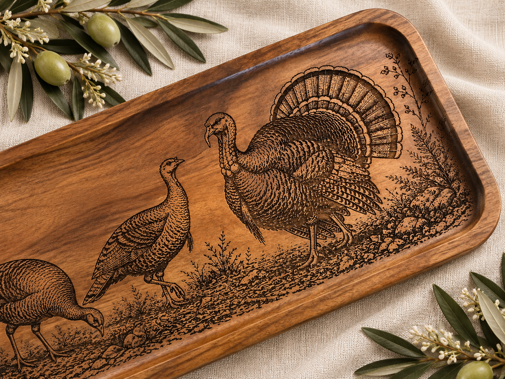Engraved Turkey Acacia Serving Tray